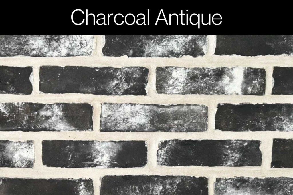 Deep charcoal brick with white antiquing, offering a rugged and bold finish for modern or rustic architecture.
