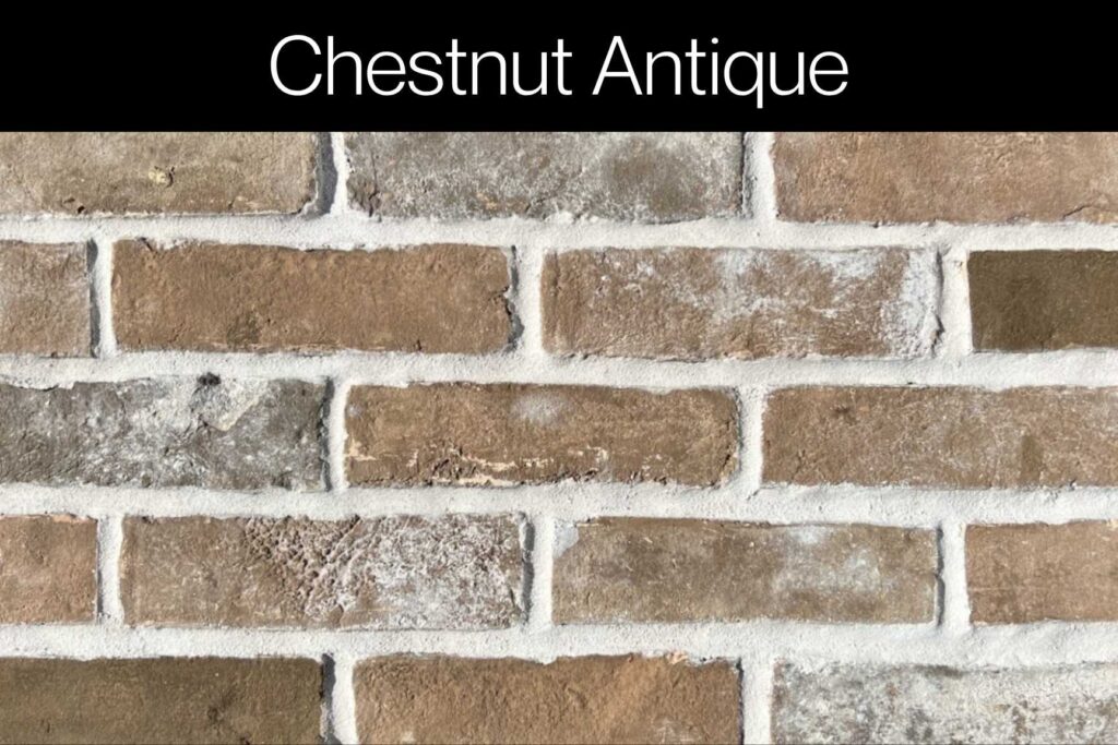 Earth-toned antique brick with white and charcoal accents, featuring a soft aged texture and historic charm.