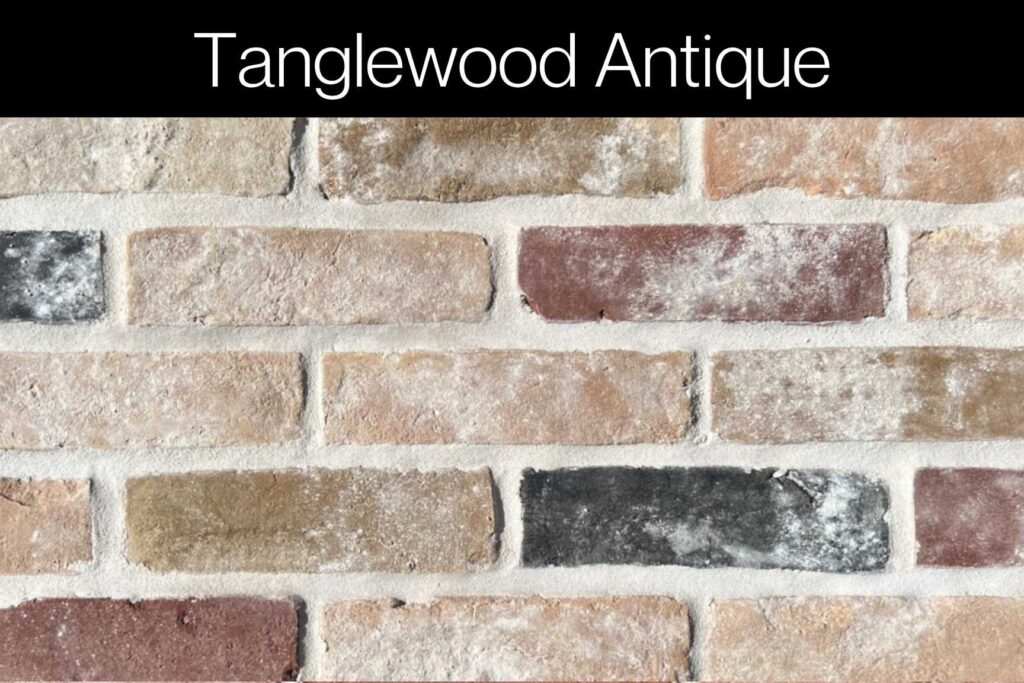 Multi-tone antique brick blending rustic red, beige, charcoal, and tan for a naturally weathered appearance.
