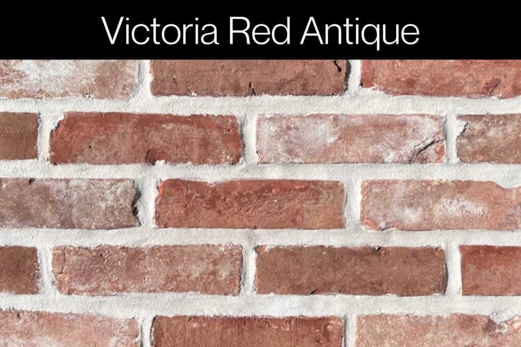 Deep red and earthy brown antique brick with white patina, ideal for farmhouse, traditional, or rustic designs.