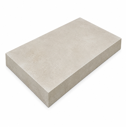 Beige rectangular concrete tile shown in an isometric view to highlight its size and shape.