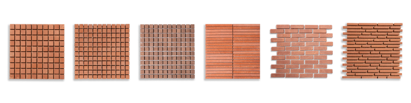 Cotto Manetti Mosaico square, regular listel, texture and irregular listel formats